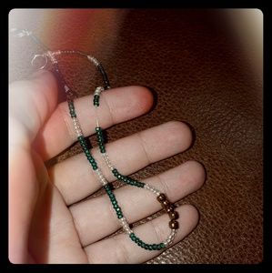 Handmade choker necklace, teal and white